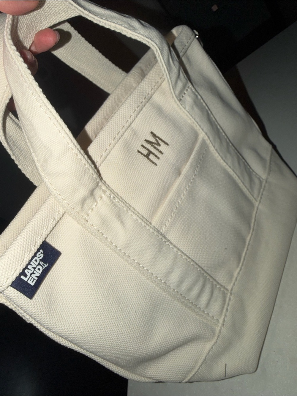 Lands' End Cream Canvas Tote with Front Pocket